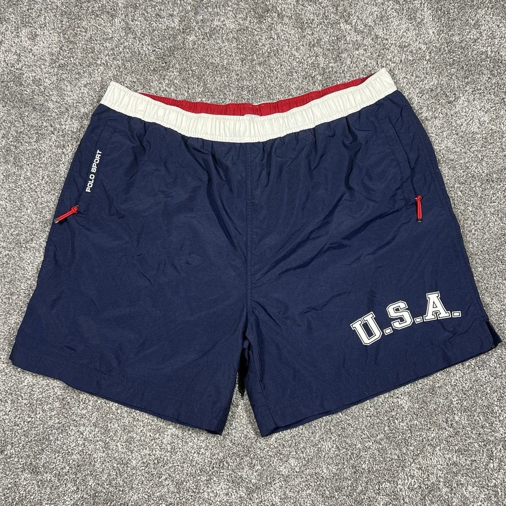 Vintage Polo Sport Ralph Lauren Board Shorts Mens XXL Blue Surf Swim Trunks Rare